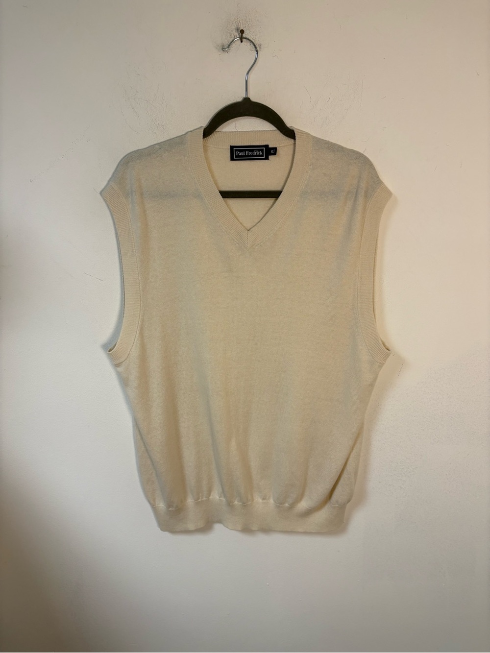 Paul Fredrick Cream V-Neck Sweater Vest - Mens Silk Cashmere XLT